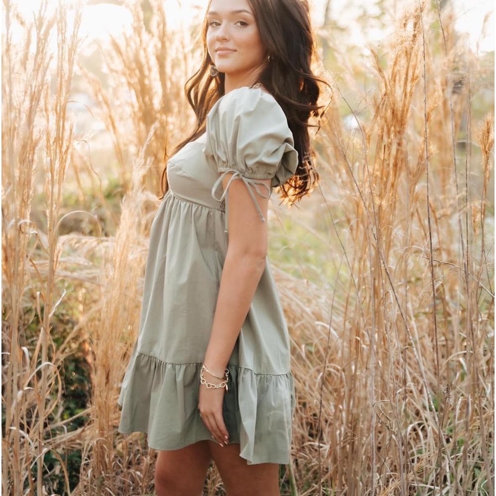 Olivaceous sage green babydoll dress sz small